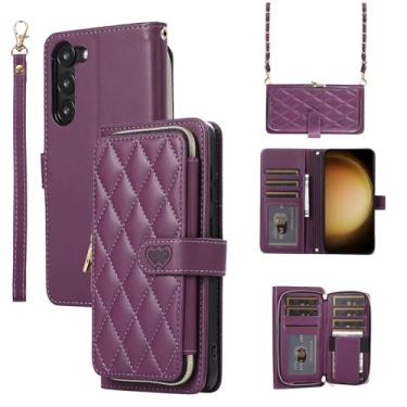 Imagem de Capa carteira para Samsung Galaxy S23, capa de couro durável com fecho magnético e 9 compartimentos para cartão, suporte, alça de pulso, corrente, capa protetora de telefone à prova de choque para