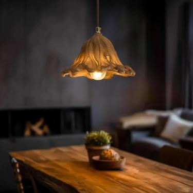 Imagem de Luminária pendente rústica para ilha de cozinha, estilo fazenda, marrom, para sala de jantar, lustre vintage, estilo wabi-sabi, luminária de teto suspensa para quarto, sala de estar, corredo