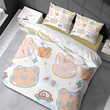 Imagem de Conjunto de capa de edredom infantil estampado 3D fofo tigre coelho estampa engraçada meninos meninas quarto animal capa de edredom 155 x 220 cm -80 x 80 cm * 2