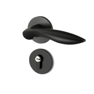 Imagem de VTGVVVTR Fechadura de porta interna para quarto de casa maçaneta de porta de madeira maciça preta fechadura de fechadura dividida silenciosa (fechadura de porta preta elegante estilo C)