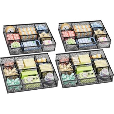 Imagem de Marbrasse Pacote com 2 organizadores de gaveta de mesa, bandeja organizadora de gaveta de malha com 8 compartimentos ajustáveis, organizadores de mesa e acessórios, 5 divisórias para material de