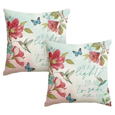 Imagem de AVOIN colorlife Be A Light for All to See Fronhas, 45,7 x 45,7 cm Primavera Verão Floral Pássaros Capa de Almofada Decoração para Sofá Sofá Sala de Estar Quarto Decoração de Casa Conjunto de 2