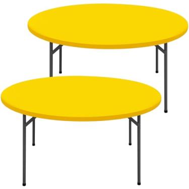 Imagem de Moosfor Toalha de mesa redonda de elastano, pacote com 2, toalhas de mesa elásticas à prova d'água para mesas de 144 a 172 cm, capa de mesa de piquenique elástica lavável para acampamento, jantar