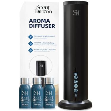Imagem de Scenthorizon Difusor de óleo essencial sem água, ar perfumado, máquina de óleos, difusores de aroma, óleo essencial sem água, coleção de hotéis, operado por bateria, tampa preta com 3 frascos de