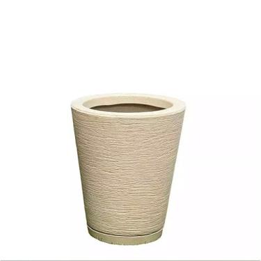 Imagem de Vaso para Planta Decorativo Cone Redondo Escovado Luxo Moderno com Prato(Bege)