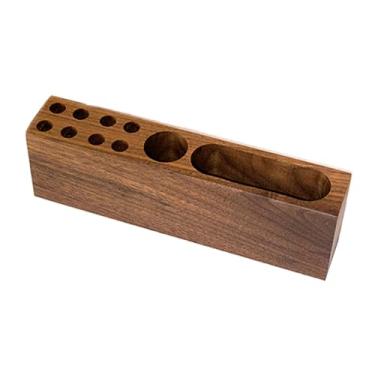 Imagem de Porta-canetas CUOFYUNL para mesa Suporte para lápis de madeira de acácia Porta-cartões de visita de madeira maciça Organizador de caneta-tinteiro Estético Escritório Papelaria