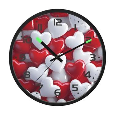 Imagem de SEHANY Relógio de parede com coração de dia dos namorados, silencioso, sem tique-taque, operado por bateria, controle de som, luz noturna, relógios de parede para sala de estar, cozinha, quarto