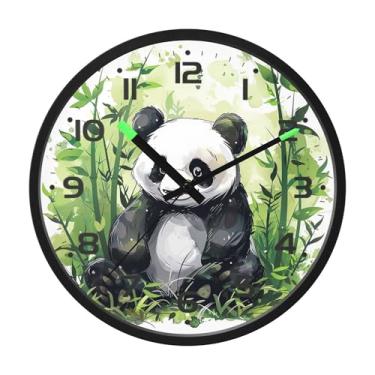 Imagem de SEHANY Bonito relógio de parede panda silencioso sem tique-taque relógio redondo operado por bateria 30 cm controle de som luz noturna relógios de parede para sala de estar, cozinha, quarto