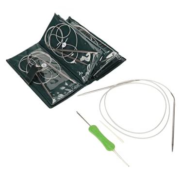 Imagem de Conjunto de agulhas de tricô circulares de aço inoxidável, 11 peças com alça confortável para chapéus DIY, cachecóis, luvas, suéteres, ferramentas completas, incluindo agulhas de