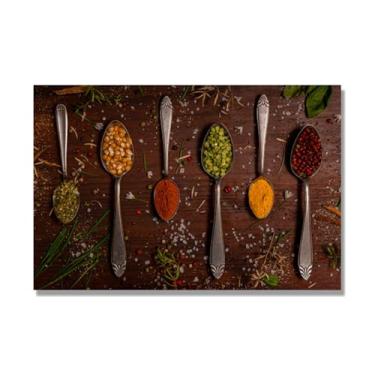 Imagem de NHLDZYH Arte de parede em tela colorida para especiarias e colher de tempero | Decoração de cozinha vintage | Arte moderna para casa e sala de jantar. C79. 80 x 120 cm - 31,5 x 47,3 pol. Somente tela