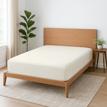 Imagem de Cottington Lane 1 lençol de elástico casal apenas, algodão egípcio premium de qualidade hoteleira, lençol de baixo com bolso profundo de 38 cm, macio, respirável, fresco e nítido, cor marfim