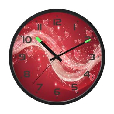 Imagem de SEHANY Relógio de parede com coração de dia dos namorados, silencioso, sem tique-taque, operado por bateria, controle de som, luz noturna, relógios de parede para sala de estar, cozinha, quarto