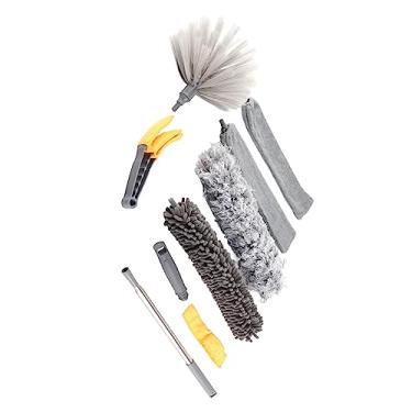 Imagem de Kit de Pólen Microfibra com 9 peças Ferramenta Limpeza Extensível para Ventilador Teto Carro Casa Áreas Difíceis Atingir Lavável Premium Flexível ABS