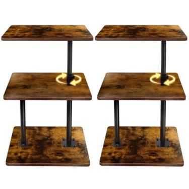 Imagem de LAIDUOLEOE Mesa lateral giratória para sofá, 2 unidades de mesa pequena com altura ajustável, mesa de cabeceira giratória de 360° com prateleira de armazenamento para espaços pequenos, sala de estar