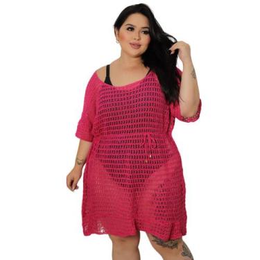 Imagem de Saida de Praia Plus Size Tricot Babados - anna, Pink, Único 48/52