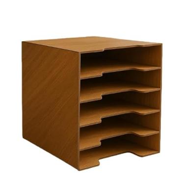 Imagem de Organizador de Papéis 5 Divisórias em MDF 27 cm x 24 cm x 30 cm para Escritório, Casa e Escola, Facilita Classificação de Documentos, Recibos e Notas(Rústico)