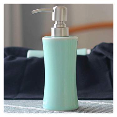 Imagem de CZCZC Dispensador de sabonete, dispensador de sabão de cerâmica, recarregável, frasco de xampu líquido para lavar louça com suporte de aço inoxidável escovado ideal para bancada de banheiro K