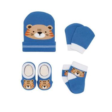 Imagem de Kit 4 Peças Fofurinha Recém Nascidos Com Touca Luva e Meia Meia 3D Beb