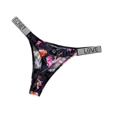 Imagem de Calcinha G-string Sexy Feminina Com Letras De Strass E Diamantes, Tama