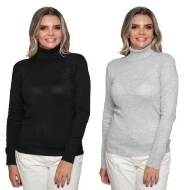 Imagem de Kit 2 Blusas Feminina de Tricô Manga Longa Gola Alta Casual Inverno - 