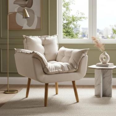 Imagem de Poltrona Alice Decorativa Para Sala Cadeira Reforçada Para Recepção Manicure Clínica Sala De Espera Consultório Escritório Pé Castanho - Clique & Decore (Bege)