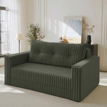 Imagem de HABUTWAY Sofá-cama dobrável, cadeira conversível 2 em 1 com travesseiro, cadeira dobrável portátil com apoio de braço, sofá confortável para sala de estar, quarto, dormitório, escritório, verde