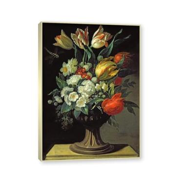 Imagem de NHLDZYH Moldura em champanhe. Flores clássicas ainda vida em tela retro buquê de flores pinturas estilo country decoração de parede para cozinha e sala de estar. C20. 60 x 84 cm.