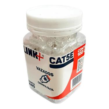 Imagem de 2X Conector Plug Rj45 Vazado Cat5E Pote De 100 Pcs Ouro - Li