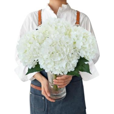 Imagem de JINWOE 4 peças de flores artificiais azuis para decoração de centro de casamento de dama de honra, arranjo de festa em casa (branco)