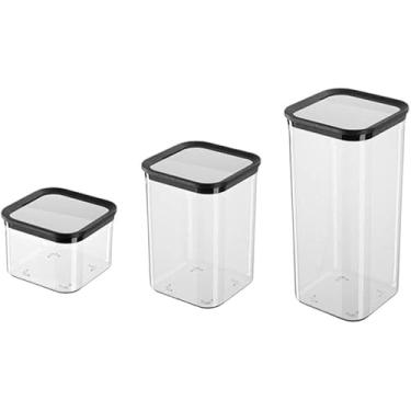 Imagem de Conjunto 3 Potes Herméticos de Plástico – 750ml, 1700ml e 2600ml, Vedação Segura para Organização da Cozinha, Tampa preta