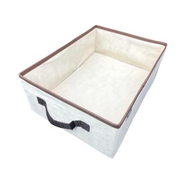 Imagem de Caixa Organizadora Bege com Borda Marrom 28x15x38cm | Alça Puxadora | TNT 80g + Cadboard + Poliéster | Suporta até 25kg 10045MARROMU