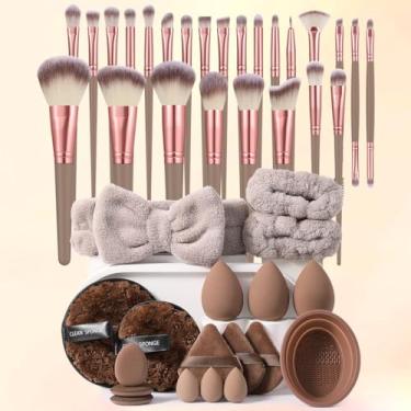 Imagem de Kit de pincéis de maquiagem, kit de maquiagem multifuncional com pincel de maquiagem, conjunto de pincéis de base, pincéis de maquiagem (conjunto de 43 peças)