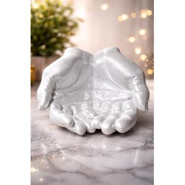 Imagem de Vaso de gesso prateado brilhante para decoração de casa – Vaso de flores escultural moderno, peça central branca minimalista para sala de estar, prateleira, escritório, mesa (prata)