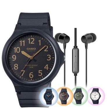 Imagem de Kit Relógio Casio Masculino Analógico MW-240 + Fone de Ouvido, Preto -