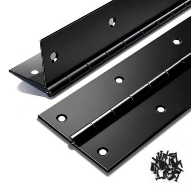 Imagem de Pacote com 2 dobradiças de piano resistentes 50 cm x 7 cm, 0,060 polegadas de espessura, dobradiça contínua de aço inoxidável preta para armário, porta, caixas de madeira DIY, placa mental. Móveis