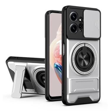 Imagem de SORAKA Capa para Xiaomi Redmi Note 12 4G com suporte,proteção de lente com janela e capa dupla de PC e TPU compatível com suporte magnético para carro