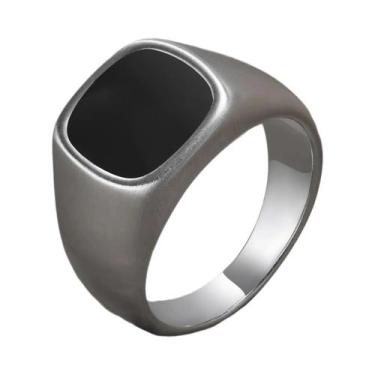 Imagem de Anel Selo Masculino De Aço Inoxidável Preto Quadrado De 12,5mm Estilo 