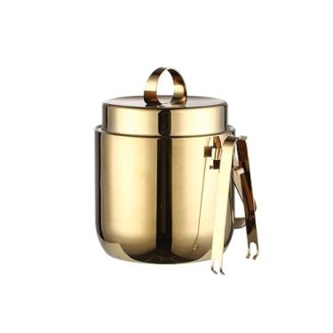 Imagem de Balde de gelo de dupla camada de aço inoxidável para festa com tampa e pinças para bar, banheira de bebida de festa (ouro)