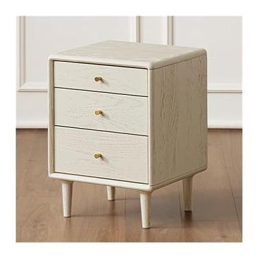 Imagem de Mesa de cabeceira branca moderna com três gavetas, borda arredondada, grande capacidade, armazenamento de madeira, móveis de cabeceira com pernas levantadas, prática