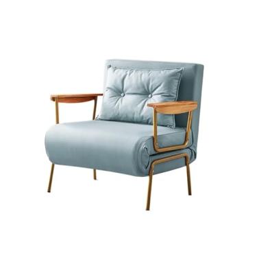 Imagem de Sofá-cama moderno com couro sintético ajustável para uso doméstico, adequado para salas de estar e escritórios (azul claro, 80 cm)