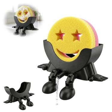 Imagem de AUREHEN Bonito suporte de esponja suspenso com drenagem e pernas, suporte de pia engraçado impresso em 3D para esponjas redondas, organizador de borda de pia de cozinha estética, decoração de bancada