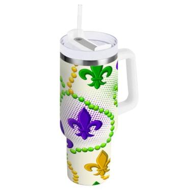 Imagem de Blueangle Copo isolado de carnaval de 850 g com alça e tampa de palha, caneca de viagem reutilizável de aço inoxidável (975)