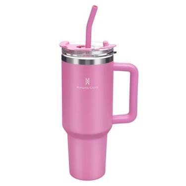 Imagem de Copo Térmico de Viagem 1,18L com Canudo, Tampa e Alça – Garrafa de Aço Inoxidável de Dupla Camada a Vácuo, Manutenção de Temperatura para Café, Água e Chá (Rosa Escuro)