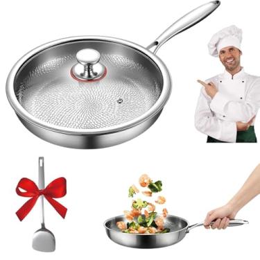 Imagem de SuperRC Frigideira de titânio puro com padrão martelado de titânio de 26 cm para cozinhar, resistente a arranhões, antiaderente, adequada para máquina de lavar louça, panela martelada profissional com
