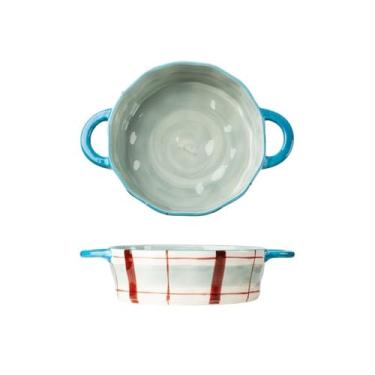 Imagem de x3anggyt5 Assadeira de cerâmica de grande capacidade de 560 ml, tigela de arroz, tigela de salada, prato de sopa, caçarola para forno (azul, 970 ml)
