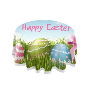 Imagem de Qilmy Toalha de mesa redonda de palmeira de treliça verde, 152 cm, resistente à água, à prova de derramamento, capa de mesa grande para jantar de reunião de família em ambientes internos e externos