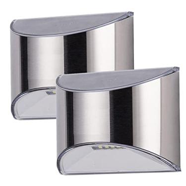 Imagem de 2 Peças Lâmpada de Parede Solar Aço Inoxidável 4 LEDs Iluminação Jardim Pátio Luzes Cerca Etapas Escadas