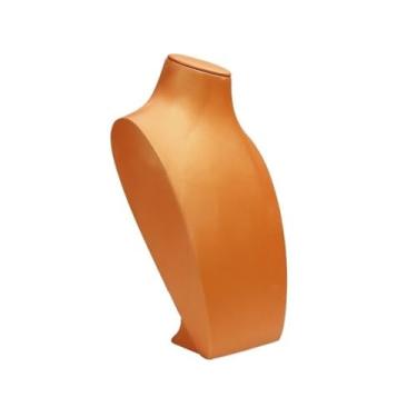 Imagem de KHUTRW3D Suporte organizador de joias busto colar expositor pingente joias expositor moda couro PU expositor balcão prateleira de armazenamento suporte de exibição de joias (laranja)