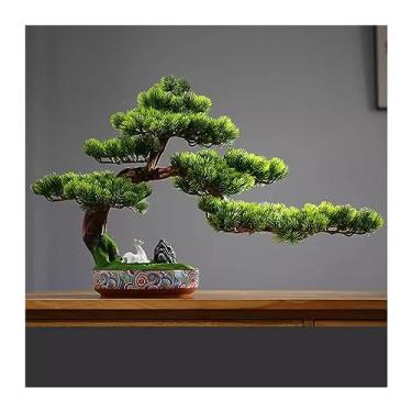 Imagem de Bonsai artificial estilo chinês simulação de pinheiro acolhedor paisagem verde pinheiro interior decoração árvore bonsai artificial árvore bonsai