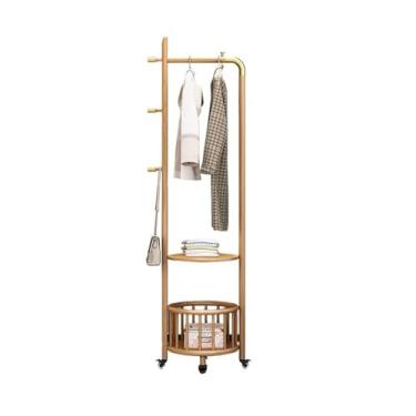 Imagem de Suporte de chapéu de madeira maciça cabide de entrada de chão para sala de estar rack de armazenamento de roupas árvore móvel (cor de madeira, pequeno)